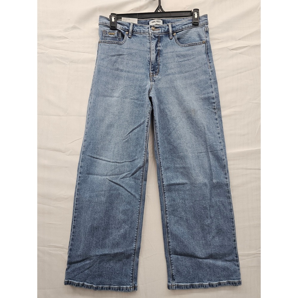 Nine West‎ Womens High Rise Wide Leg Jeans Blue Cotton Blend Size 10 Relaxed